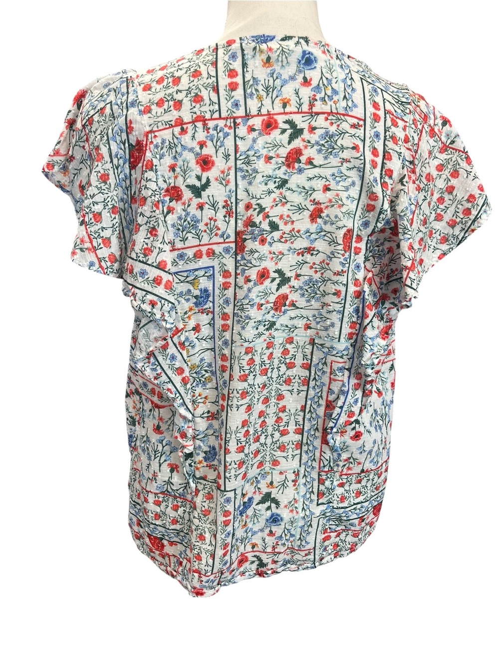 Anthropologie Let Me Be Patchwork Floral Flutter Sleeve Top Size 8 - Picture 5 of 9